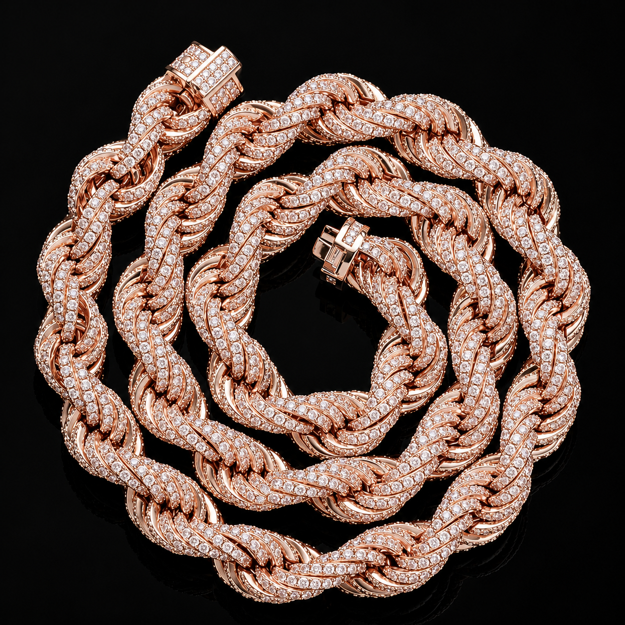 12mm Moissanite Rope Chain – 925 Sterling Silver - Rose Gold