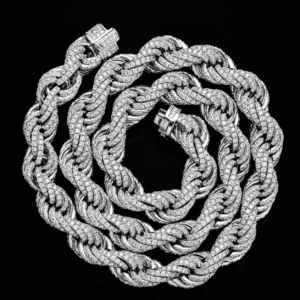 12mm Moissanite Rope Chain – 925 Sterling Silver