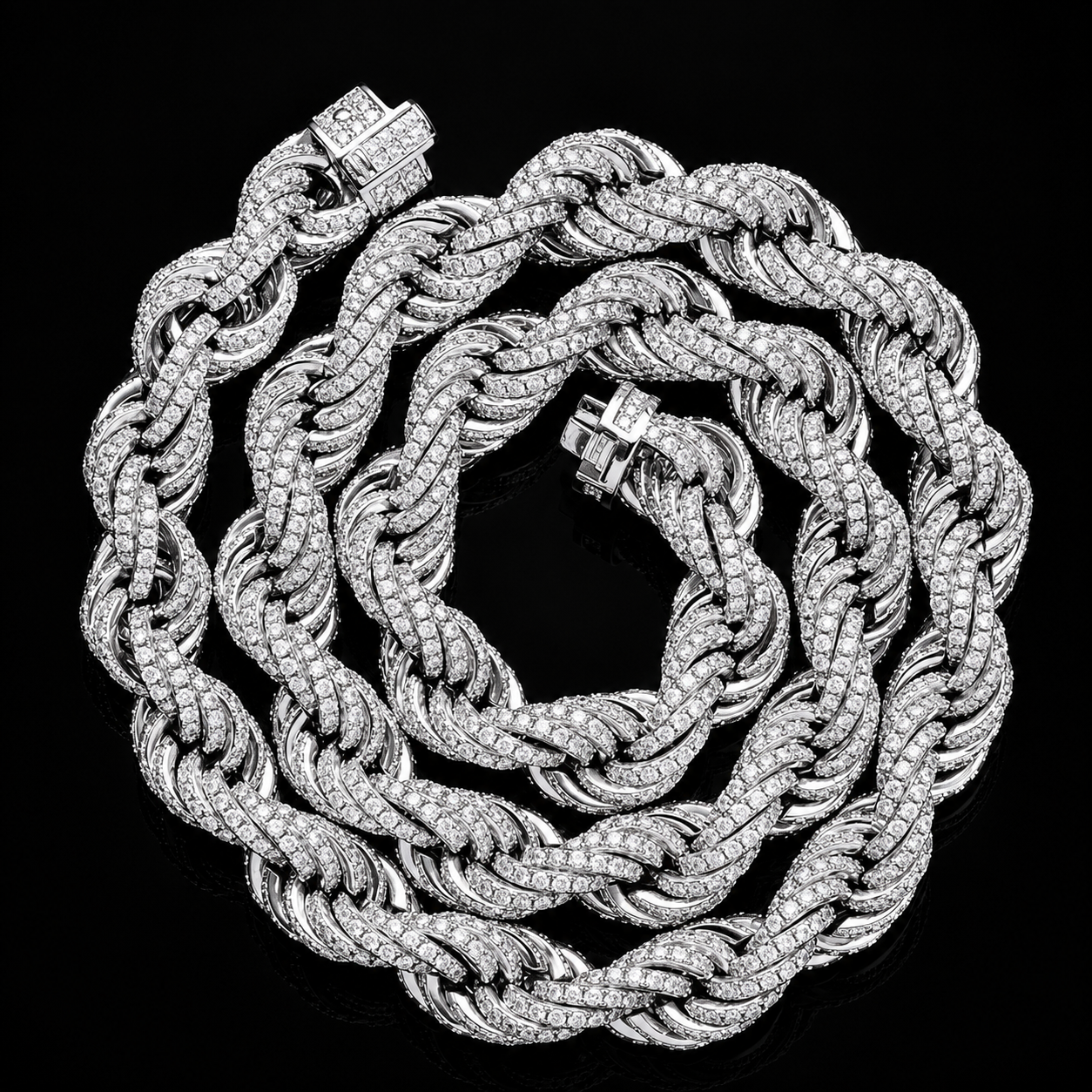 12mm Moissanite Rope Chain – 925 Sterling Silver
