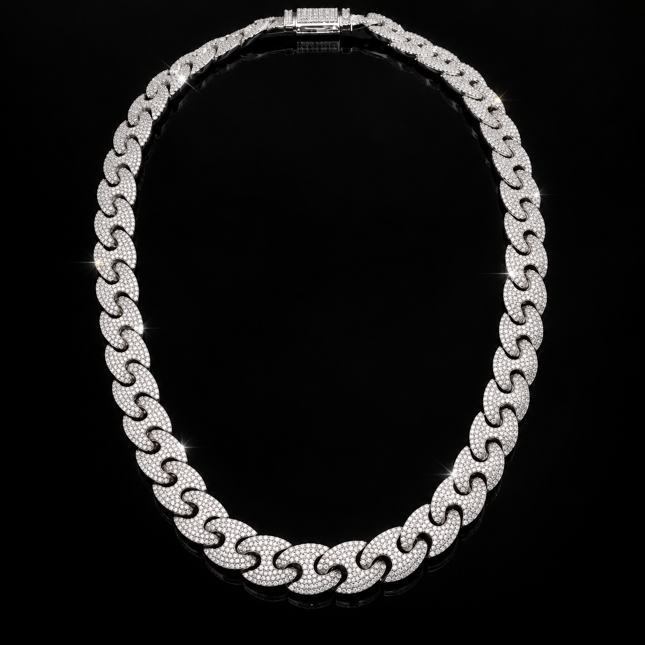 12mm Moissanite S link chain - 925 Sterling Silver