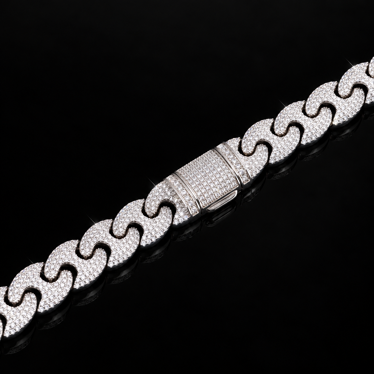 12mm Moissanite S link chain - 925 Sterling Silver