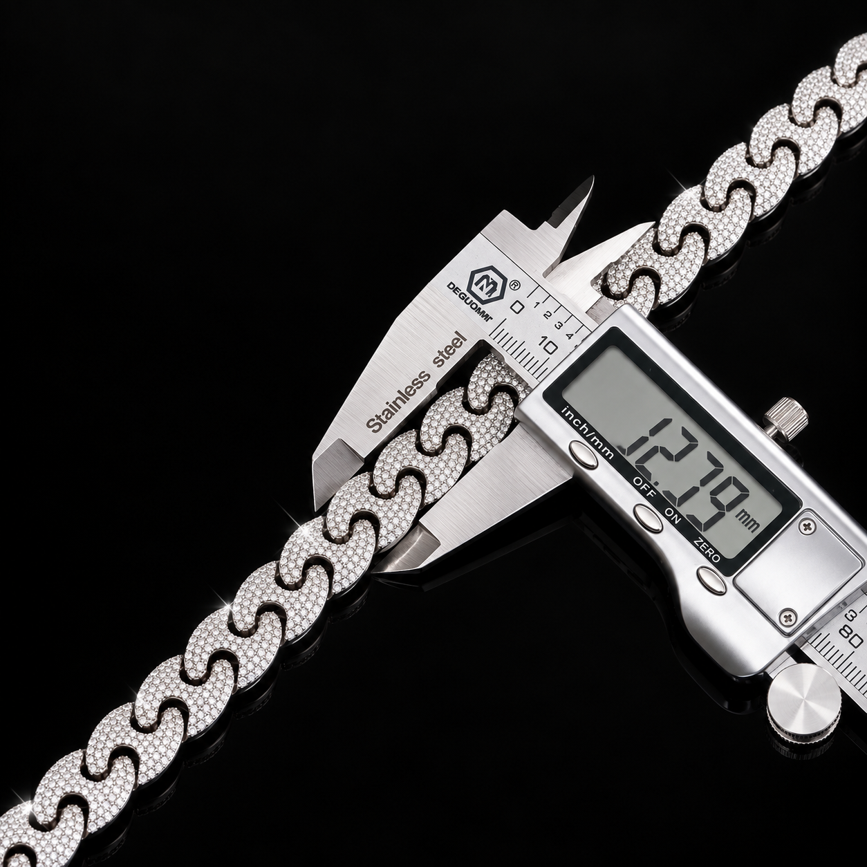 12mm Moissanite S link chain - 925 Sterling Silver