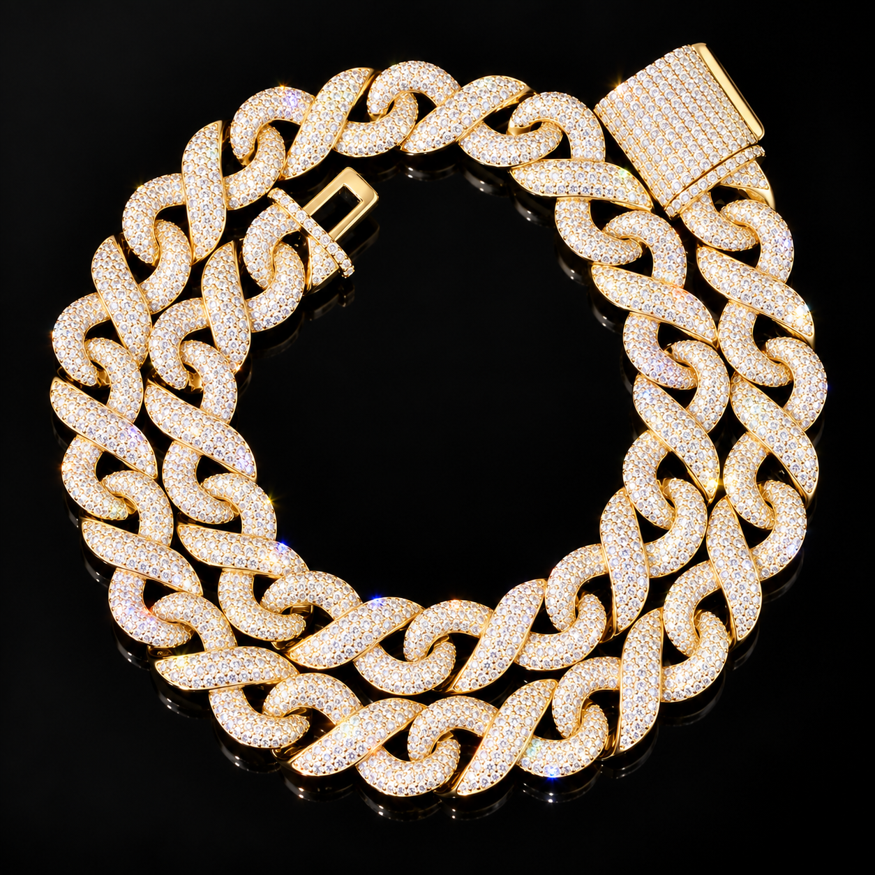16mm Moissanite Infinity Link Chain - 925s - Gold plated