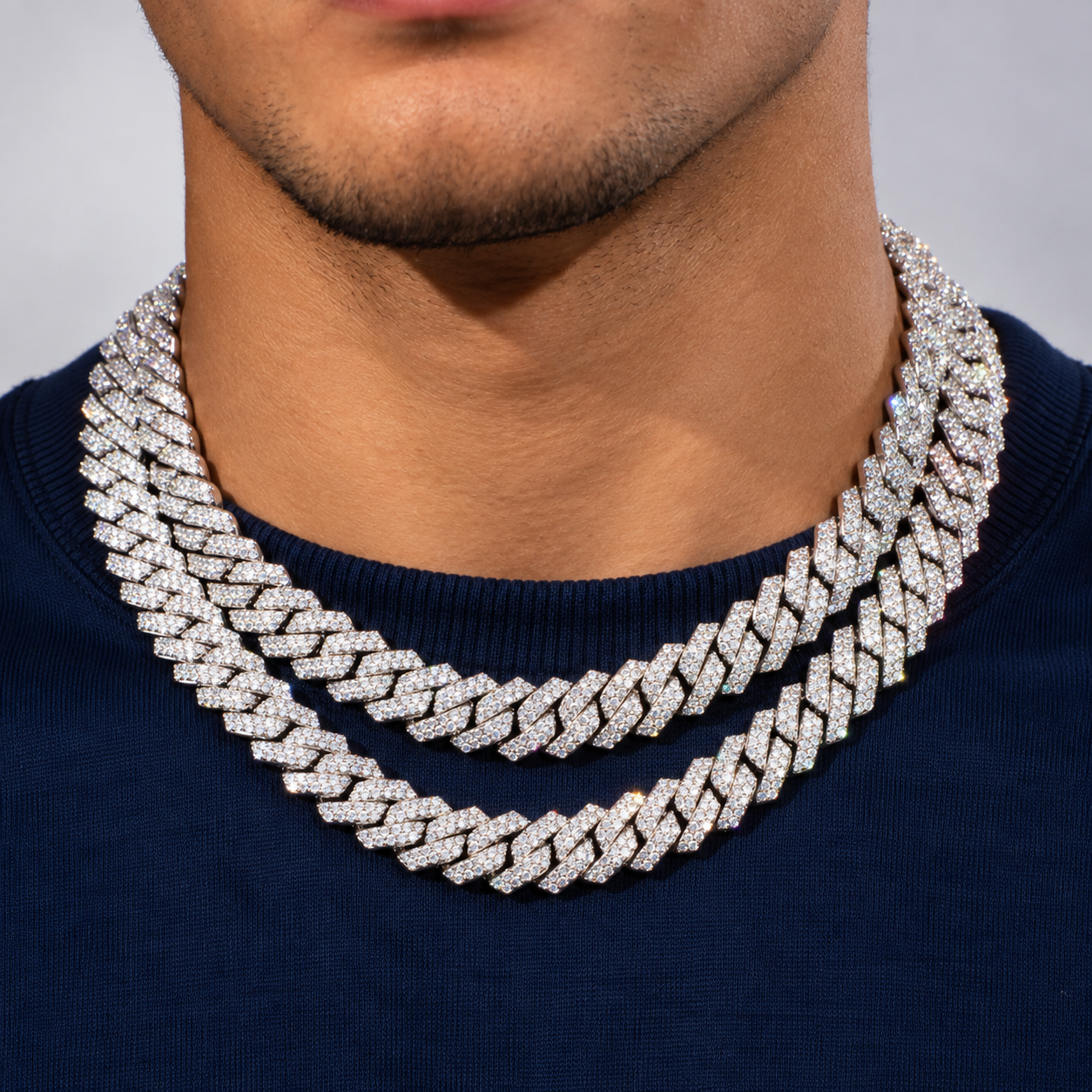14mm iced-out Cuban link moissanite rapper chain
