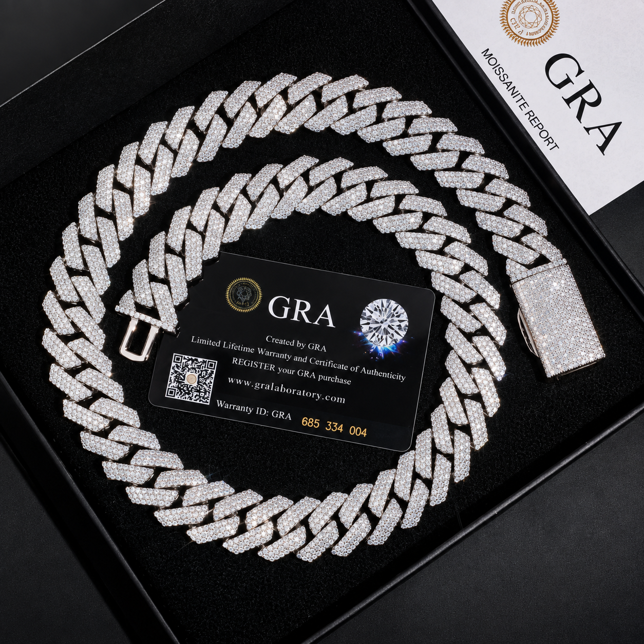 18mm Moissanite 3-row Cuban Link Chain - GRA