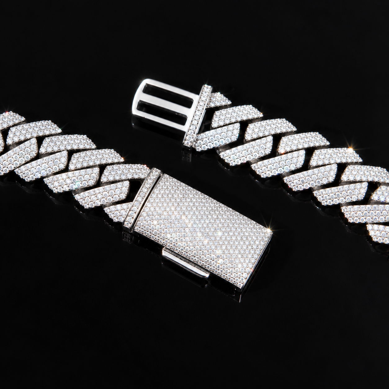 18mm Moissanite 3-row Cuban Link Chain - 925 Sterling Silver
