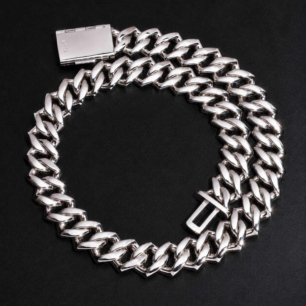 18mm Moissanite 3-row Cuban Link Chain - 925 Sterling Silver