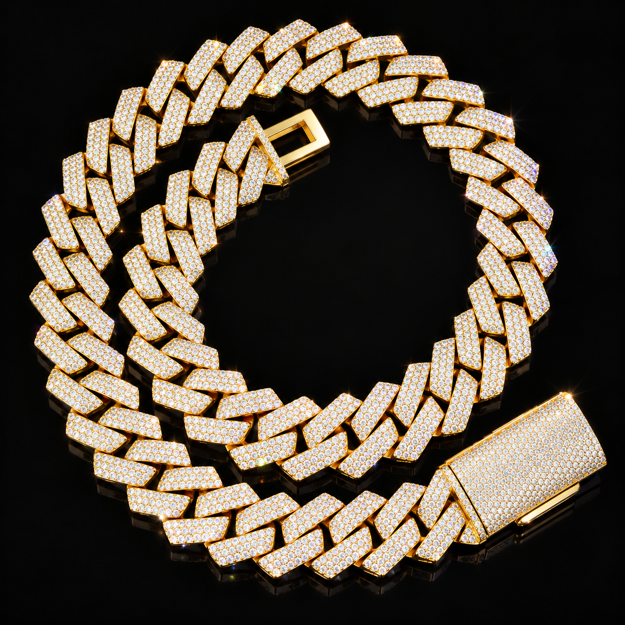 18mm Moissanite 3-row Cuban Link Chain - 925s Gold Plated