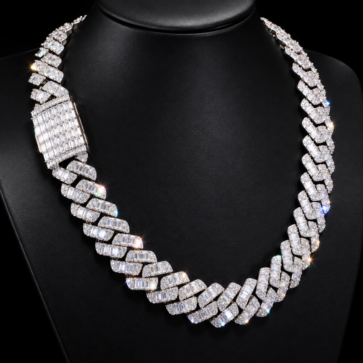 20mm Baguette Moissanite Cuban Chain - 925 Sterling Silver