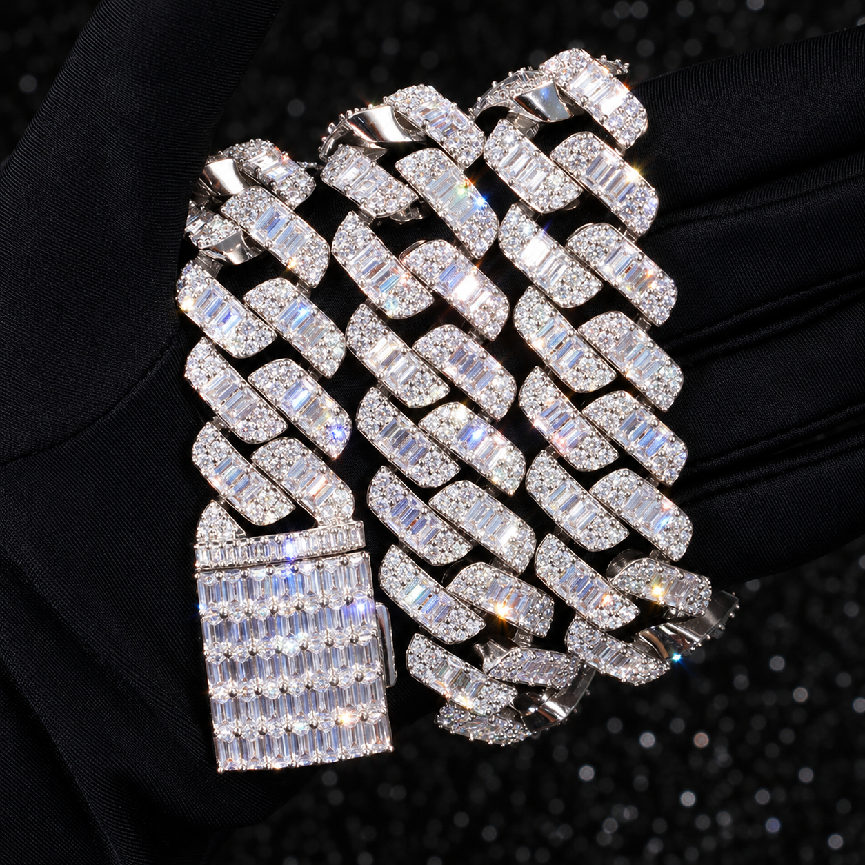 20mm Baguette Moissanite Cuban Chain - 925 Sterling Silver