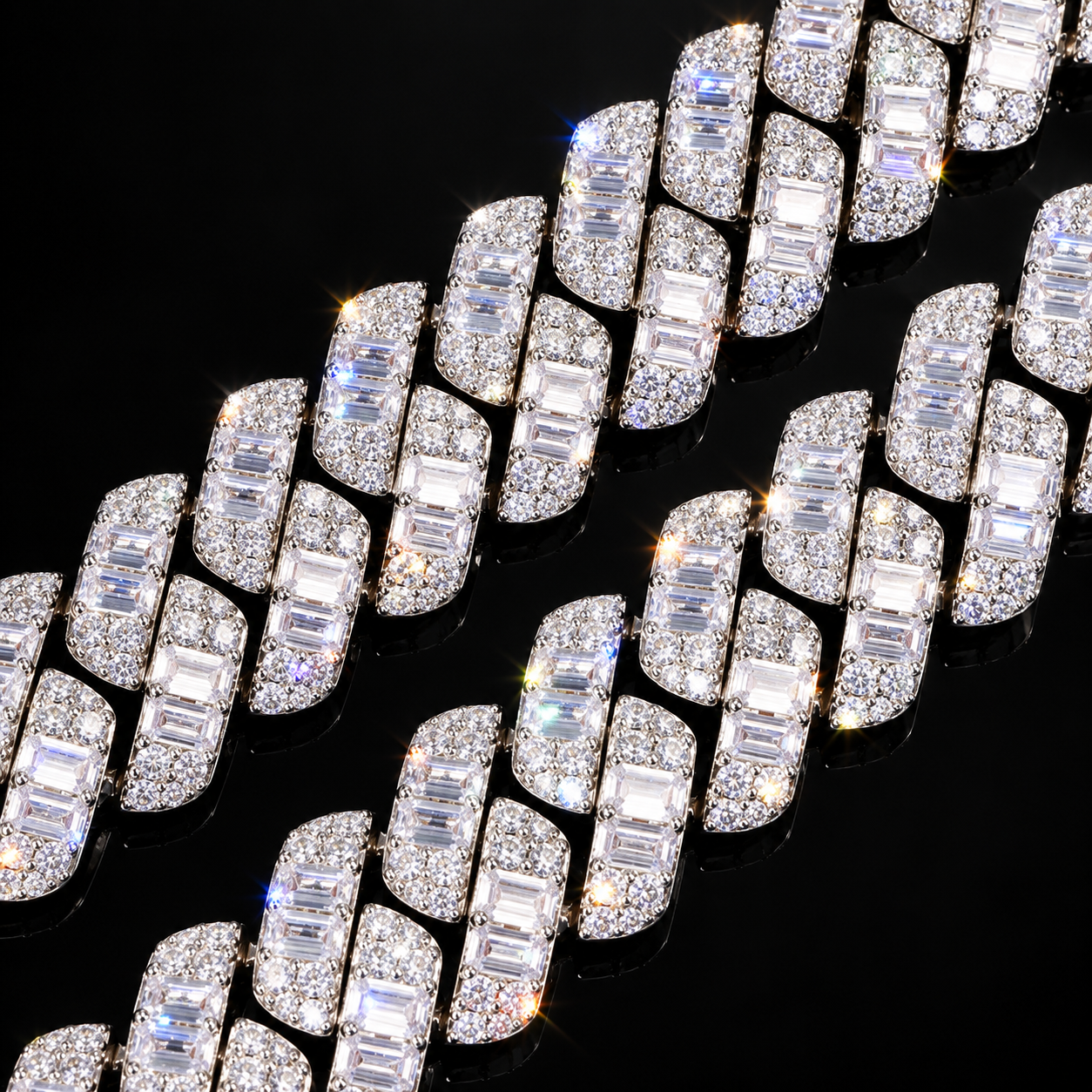 20mm Baguette Moissanite Cuban Chain - 925 Sterling Silver
