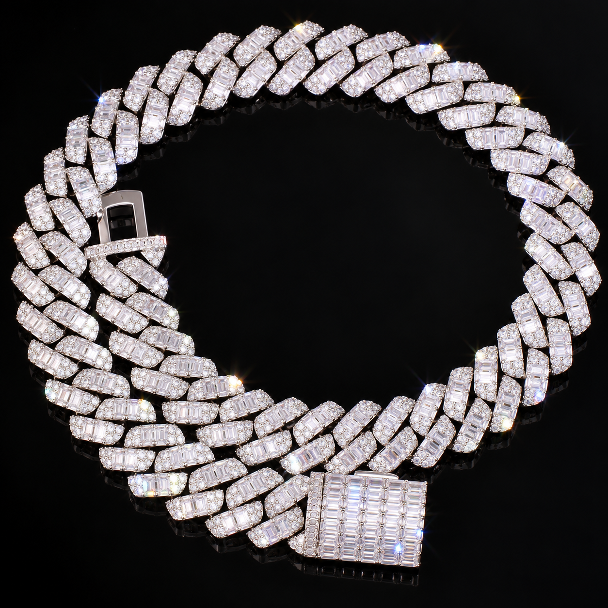 20mm Baguette Moissanite Cuban Chain - 925 Sterling Silver