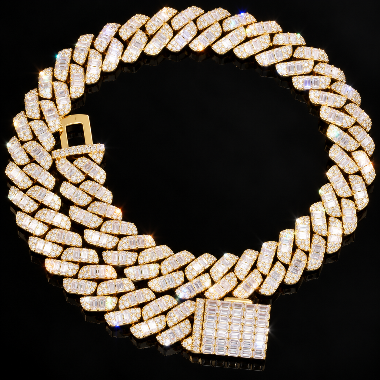 20mm Baguette Moissanite Cuban Chain - 925s gold Plated