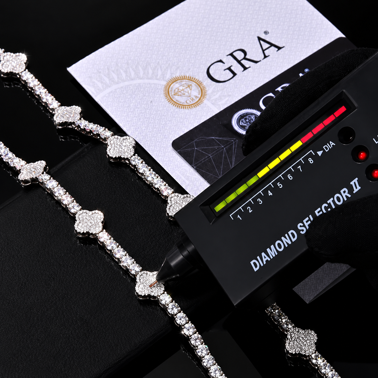 5mm Moissanite tennis iced clover chain - 925 Sterling Silver