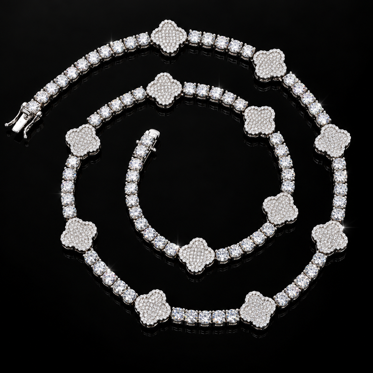5mm Moissanite tennis iced clover chain - 925 Sterling Silver