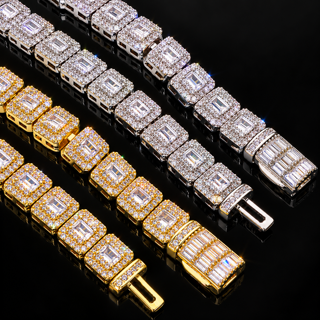 8mm Baguette Moissanite Cluster Tennis Chain - 925 Sterling Silver