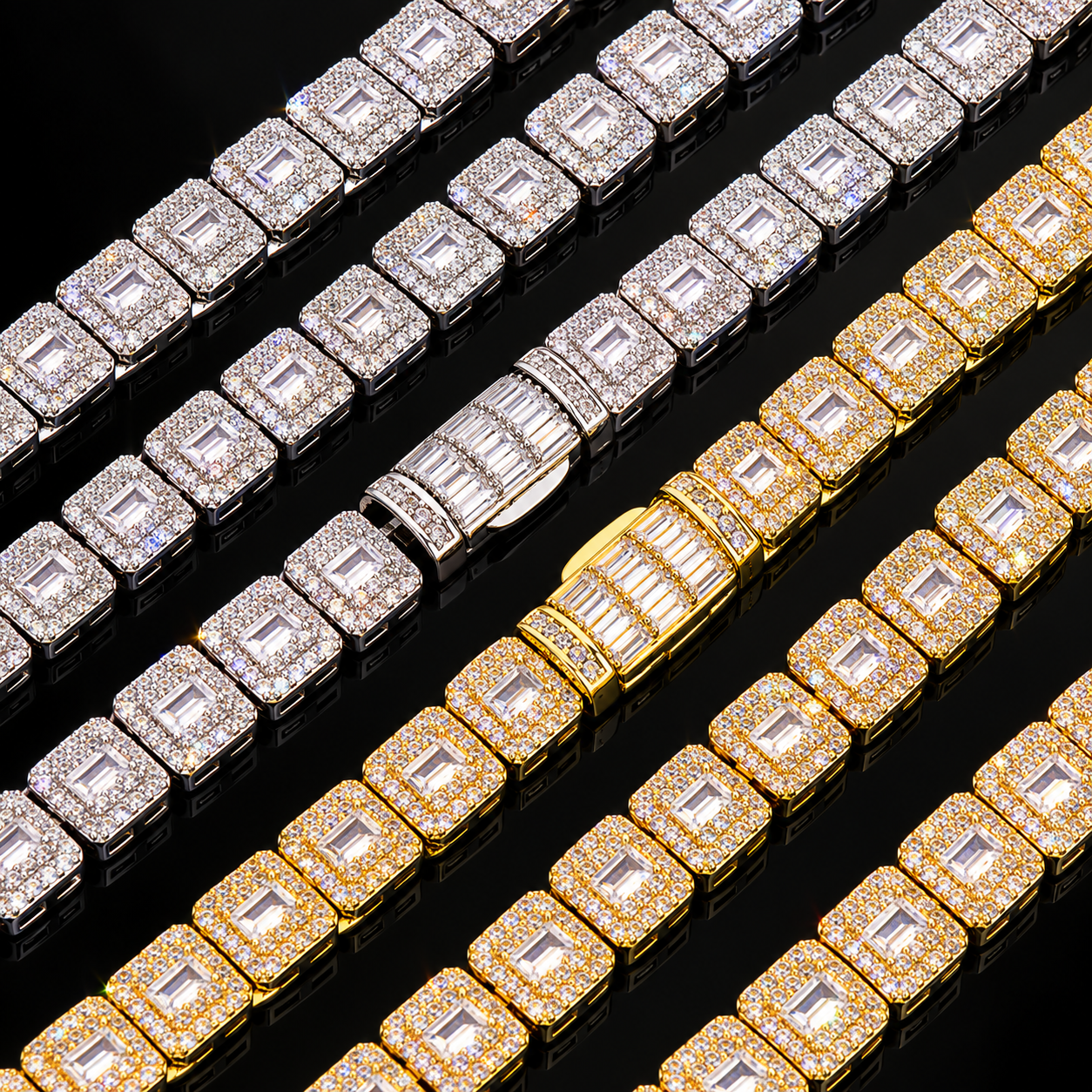 8mm Baguette Moissanite Cluster Tennis Chain - 925 Sterling Silver
