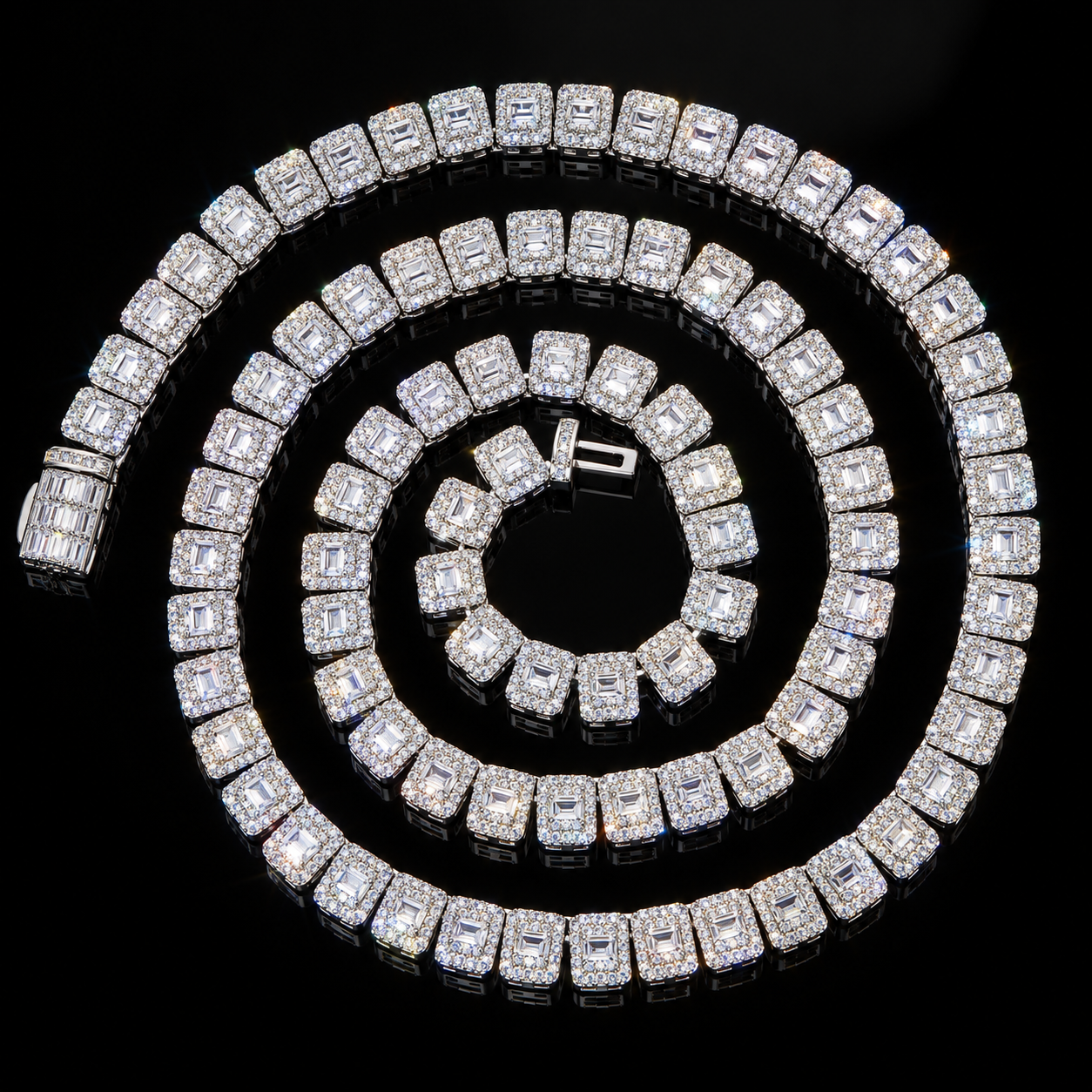 8mm Baguette Moissanite Cluster Tennis Chain - 925 Sterling Silver
