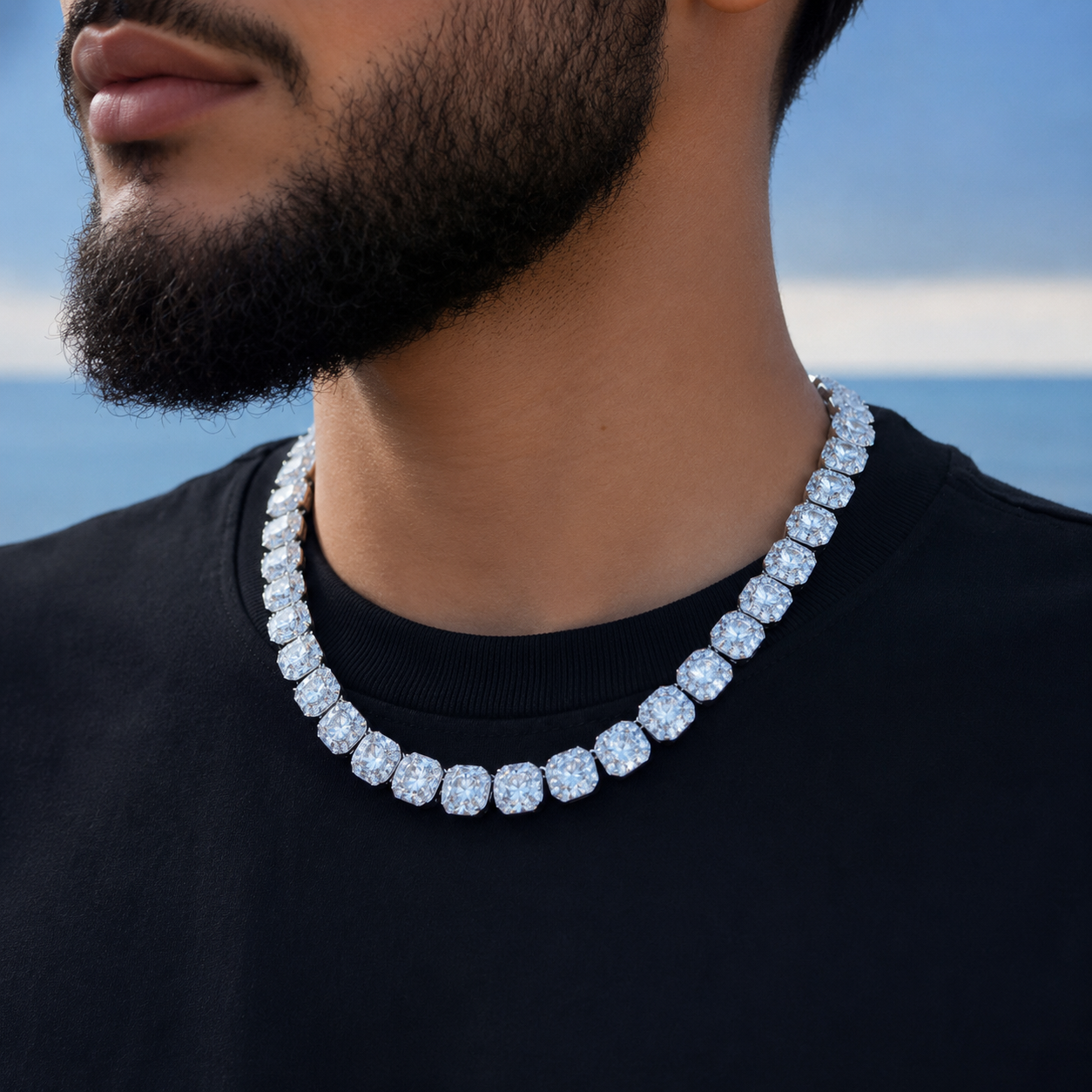 8mm Moissanite Cluster Tennis Chain - 925 Sterling Silver