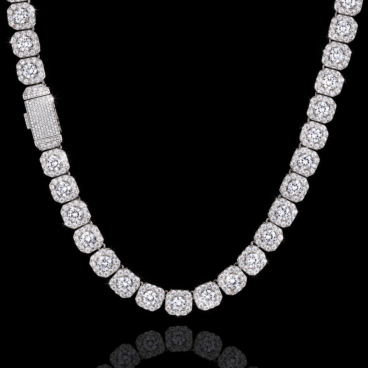 8mm Moissanite Cluster Tennis Chain - 925 Sterling Silver