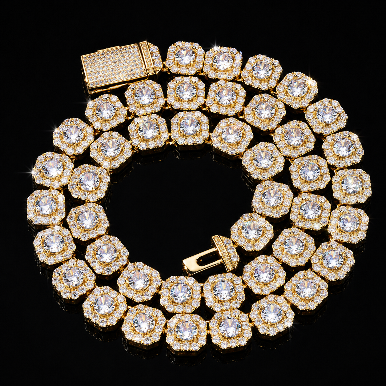 8mm Moissanite Cluster Tennis Chain - 925s Gold plated