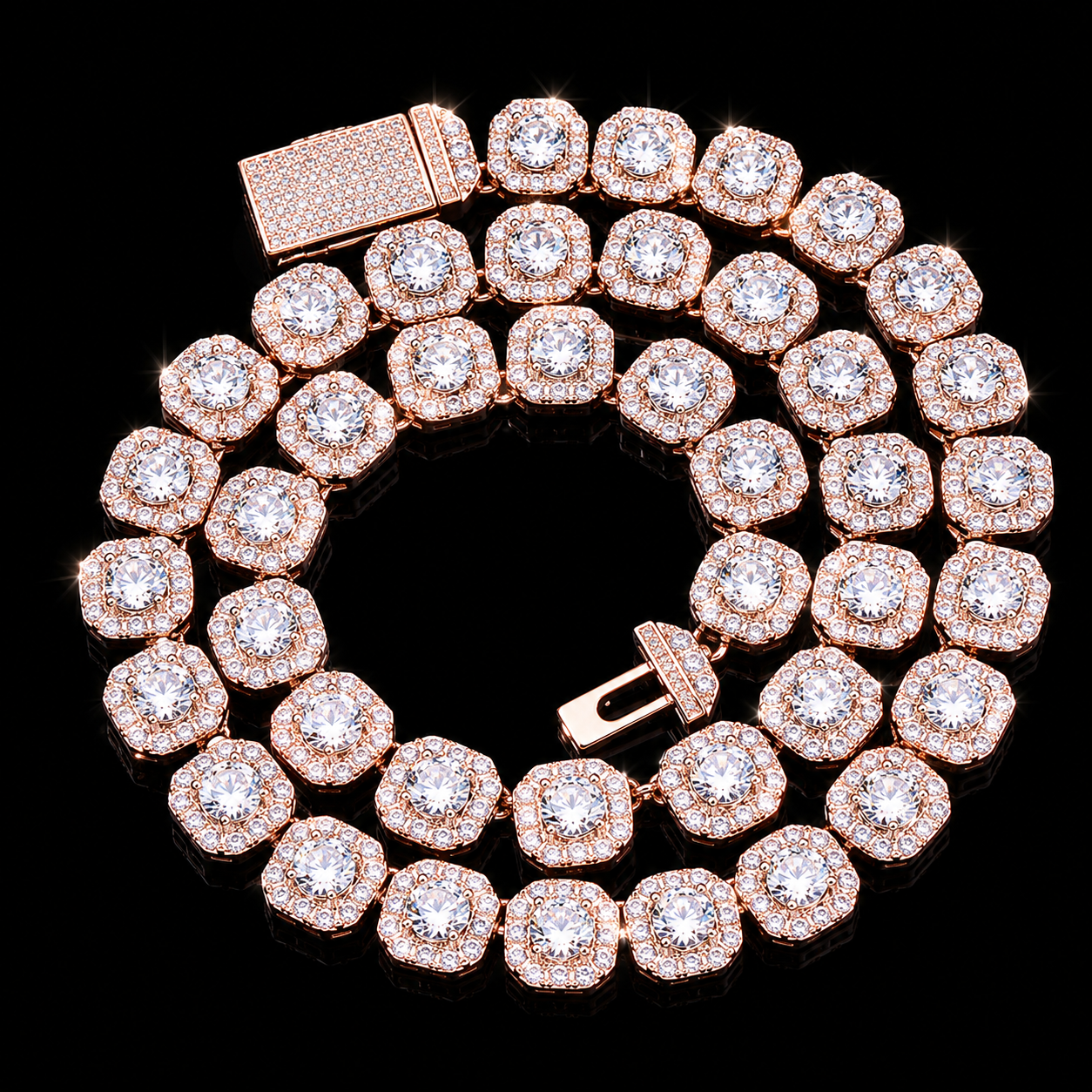 8mm Moissanite Cluster Tennis Chain - 925s rose gold plated