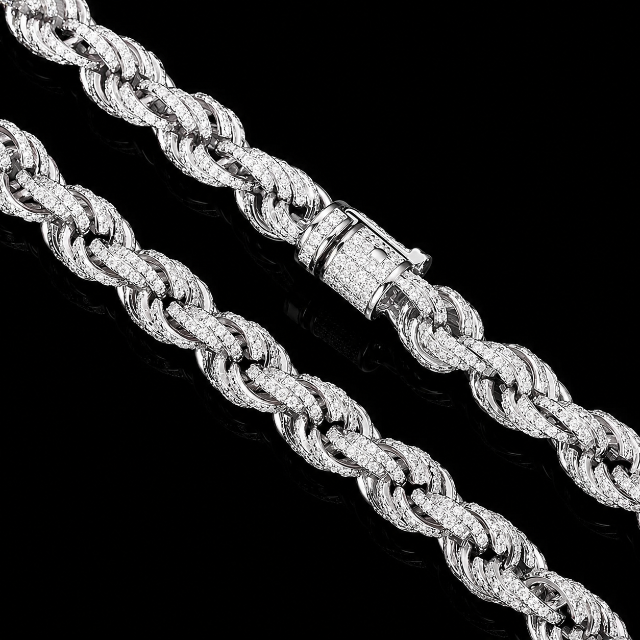 8mm Moissanite Rope Chain – 925 Sterling Silver