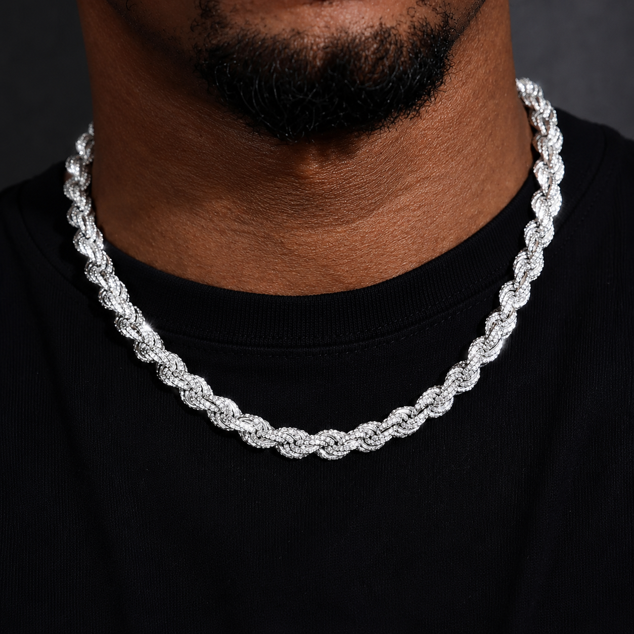 8mm Moissanite Rope Chain – 925 Sterling Silver
