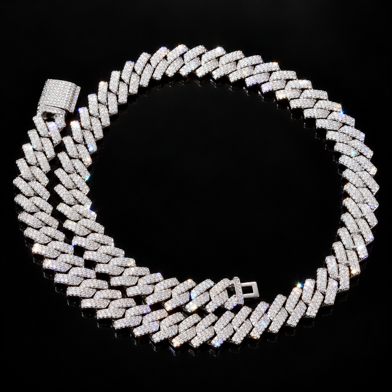 925s & VVS Moissanite 12mm Prong Cuban Link Chain
