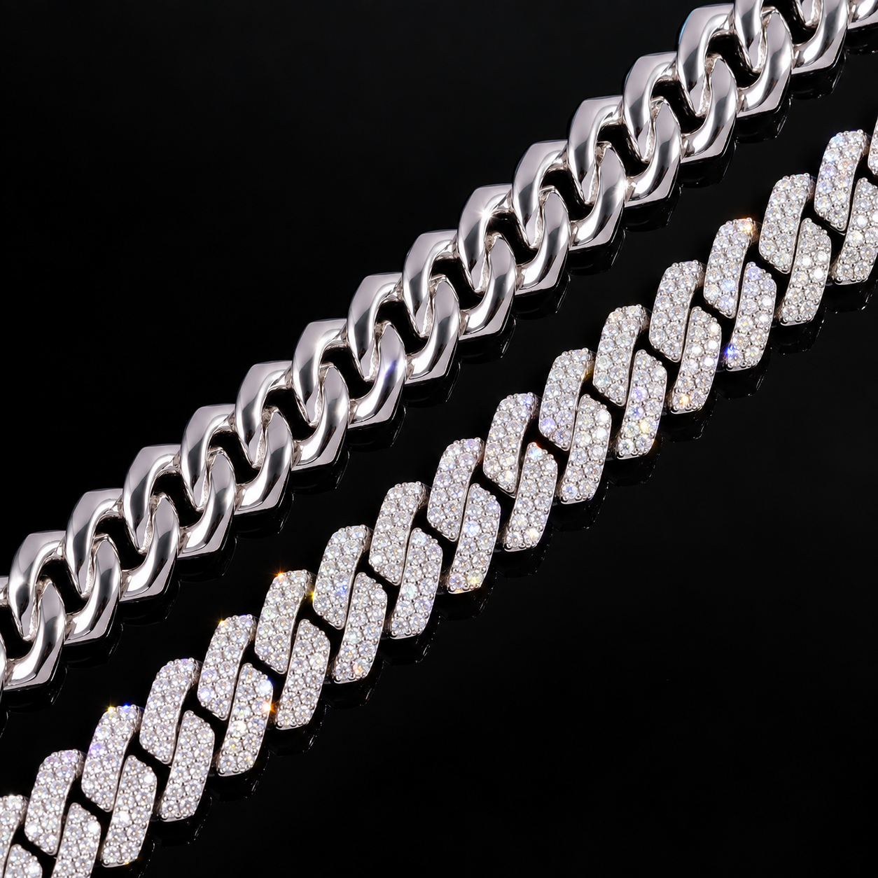 925s & VVS Moissanite 12mm Prong Cuban Link Chain