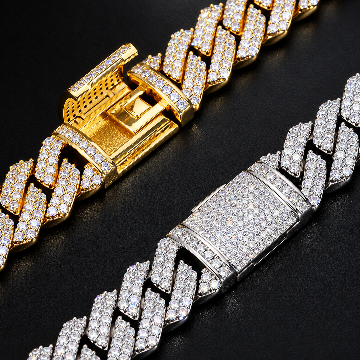 VVS moissanite 14mm prong Cuban link chain - 925 Sterling Silver