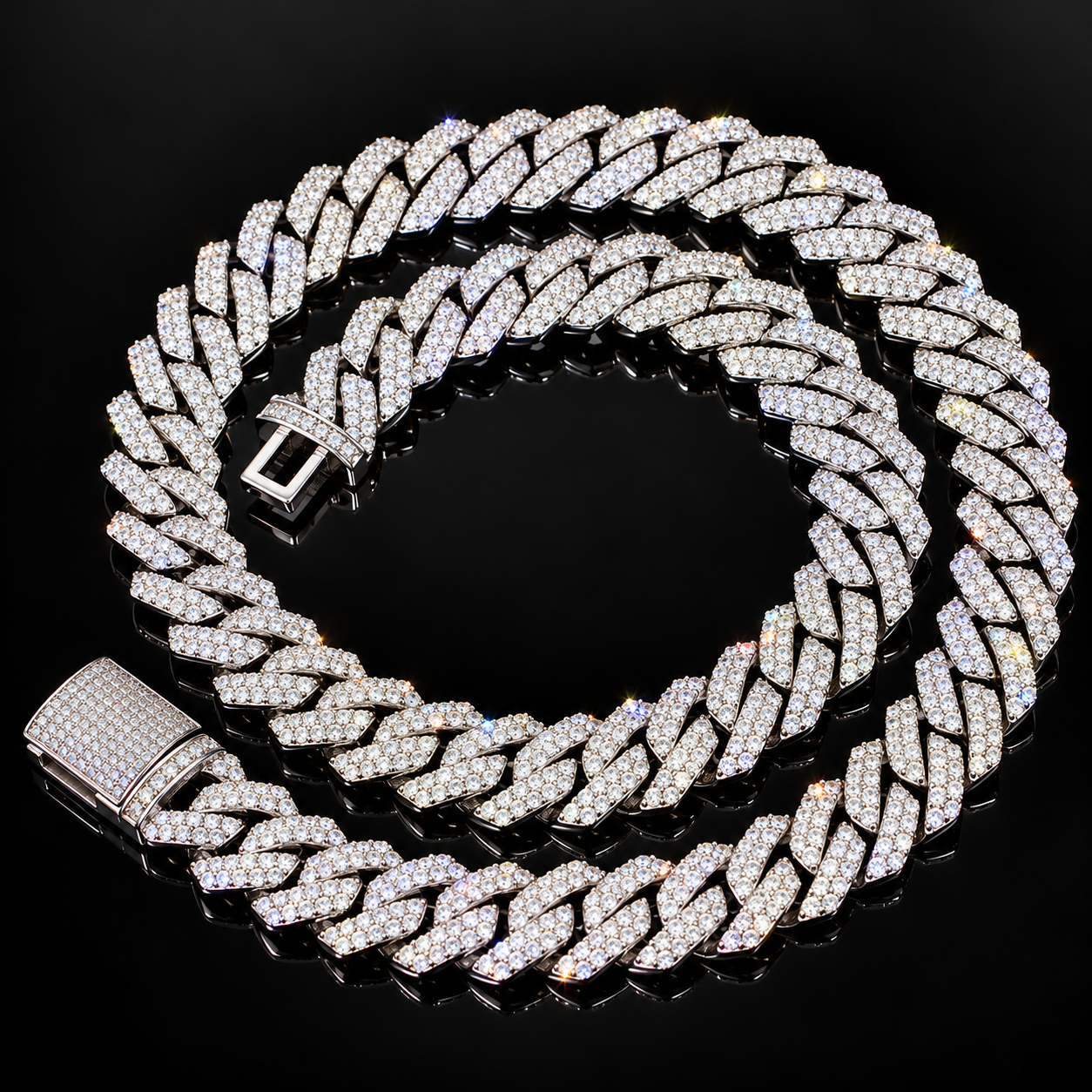 VVS moissanite 14mm prong Cuban link chain - 925 Sterling Silver