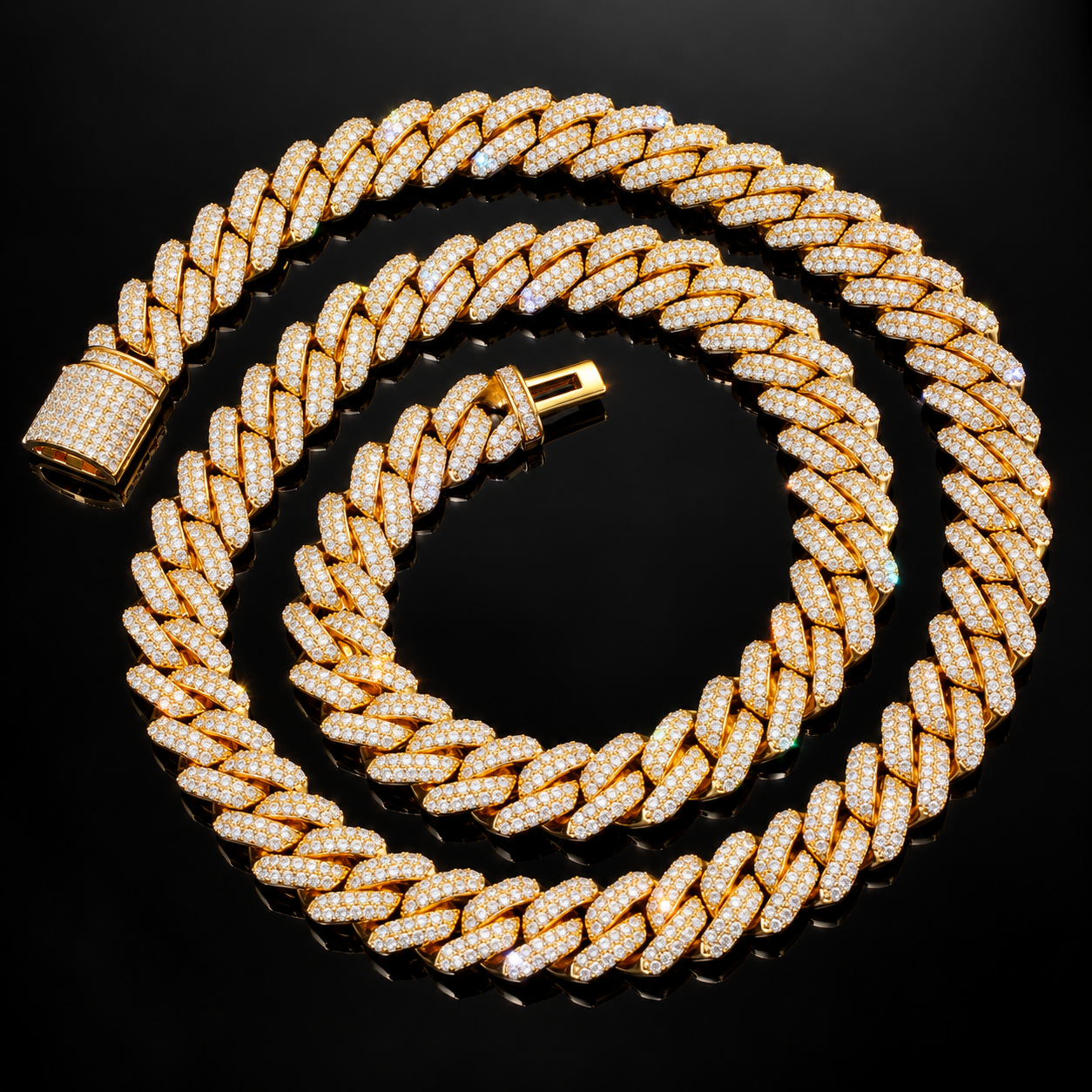 VVS moissanite 14mm prong Cuban link chain - 925s gold plated